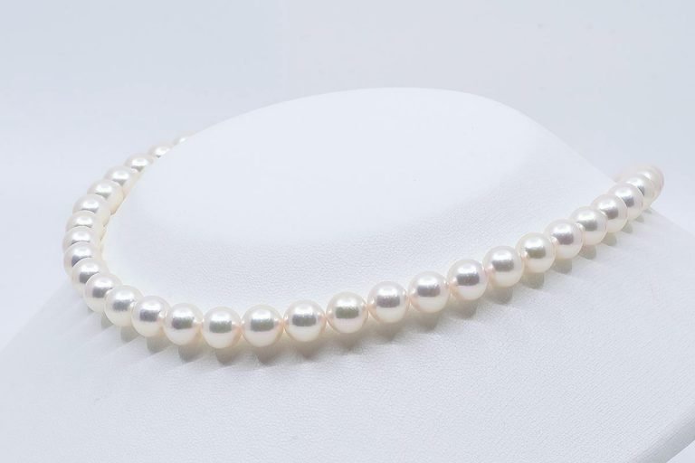 White-Silver-Pink Japanese Akoya Pearl Necklace, 8-8.5mm AAA