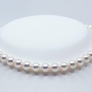 White-Silver-Pink Japanese Akoya Pearl Necklace, 8-8.5mm AAA