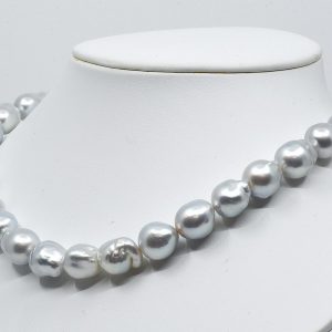 White South Sea Baroque Necklace 10-12mm, Cool Breeze Blue