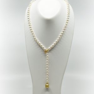 Japanese Akoya pearl lariat with a Golden South Sea drop