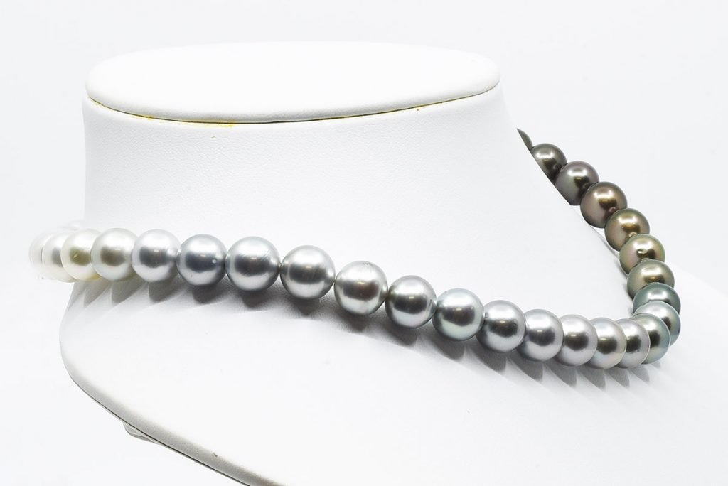 10mm White South Sea and Tahitian Pearl Ombre Necklace with color graduation