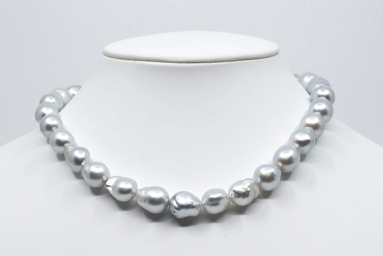 White South Sea Baroque Necklace 10-12mm, Cool Breeze Blue