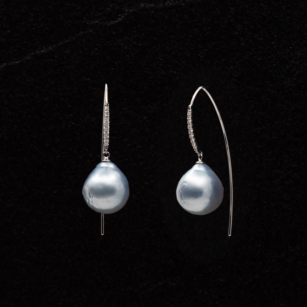 baroque pearl earrings with diamonds