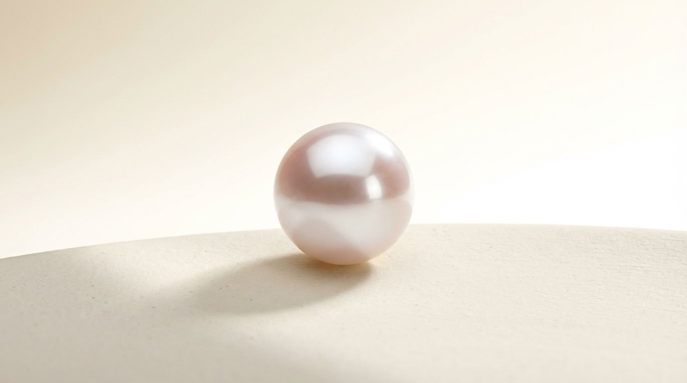 Nacre layers of a Japanese Akoya pearl showing light refraction and overtone colors