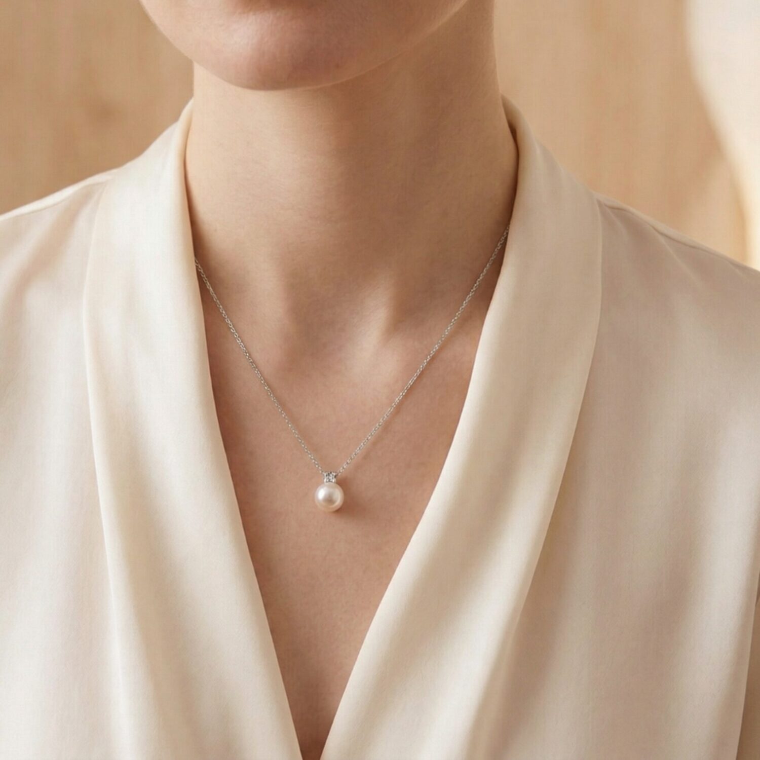 Japanese Akoya Pearl Necklace Platinum Diamond