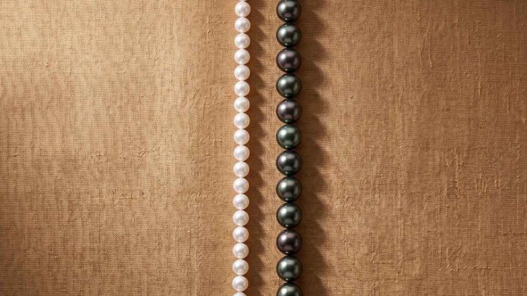 akoya vs tahitian Tahitian pearls in natural peacock, aubergine, cherry, and silver overtones showing color variation